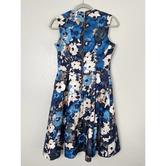 Kate Spade blue Autumn floral scoop neck fit and flare sleeveless dress 6 - Picture 6 of 10
